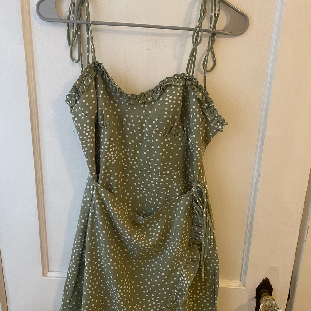 Green Polka Dot Dress with Ruffle Trim